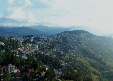 Aerial View of Almora Town and Himalayan Mountains Uttarakhand