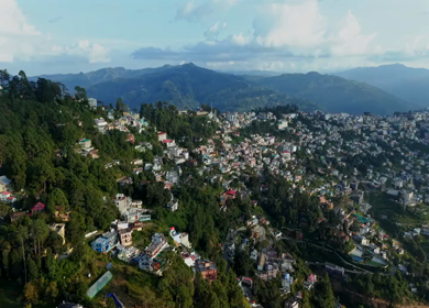 Aerial View of Almora Town and Himalayan Mountains Uttarakhand