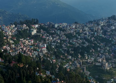 Aerial View of Almora Town and Himalayan Mountains Uttarakhand