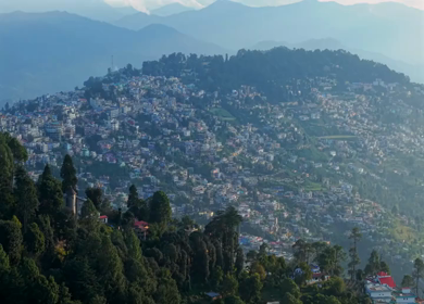 Aerial View of Almora Town and Himalayan Mountains Uttarakhand
