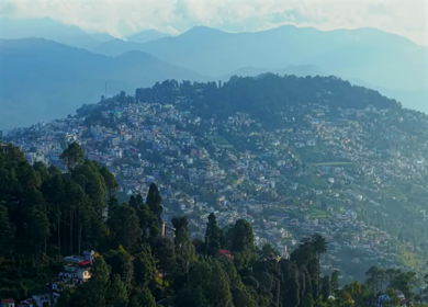 Aerial View of Almora Town and Himalayan Mountains Uttarakhand