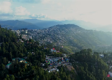 Aerial View of Almora Town and Himalayan Mountains Uttarakhand