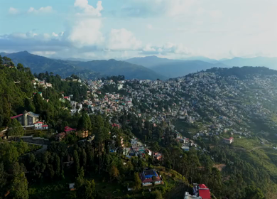 Aerial View of Almora Town and Himalayan Mountains Uttarakhand