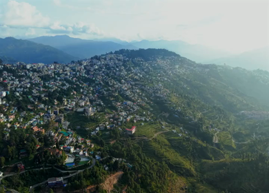 Aerial View of Almora Town and Himalayan Mountains Uttarakhand