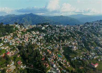 Aerial View of Almora Town and Himalayan Mountains Uttarakhand
