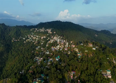 Aerial View of Almora Town and Himalayan Mountains Uttarakhand