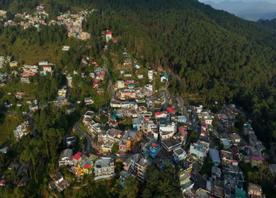 Aerial View of Almora Town and Himalayan Mountains Uttarakhand