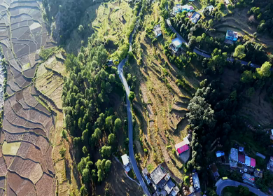 Aerial View of Almora Town and Himalayan Mountains Uttarakhand