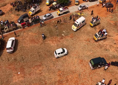 17th January 2026 : Aerial View of Ambulance and Crowd Vehicles at Siravayal Manjuvirattu Festival Tamil Nadu