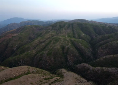 Aerial View of Aravalli Hills and Rugged Landscape Udaipur Rajasthan India