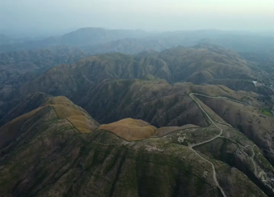 Aerial View of Aravalli Hills and Rugged Landscape Udaipur Rajasthan India