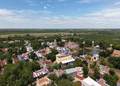 Aerial View of Ariyakkudi Thiruvengadamudaiyan Temple and Village Landscape Tamil Nadu