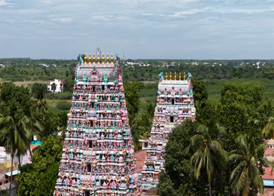 Aerial View of Ariyakkudi Thiruvengadamudaiyan Temple and Village Landscape Tamil Nadu
