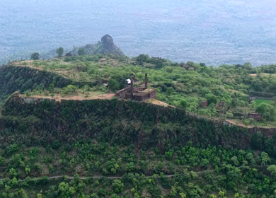 Aerial View of Asirgarh Fort and Historic Ruins on a Green Hilltop, Burhanpur, Madhya Pradesh