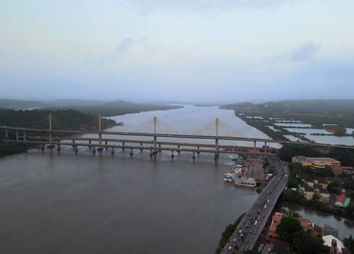 Aerial View of Atal Setu Bridge Over Mandovi River Goa India