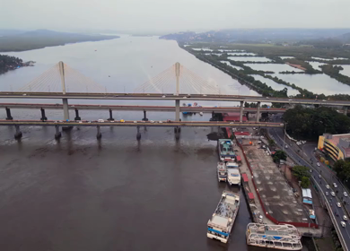 Aerial View of Atal Setu Bridge Over Mandovi River Goa India
