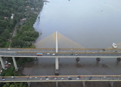 Aerial View of Atal Setu Bridge Over Mandovi River Goa India