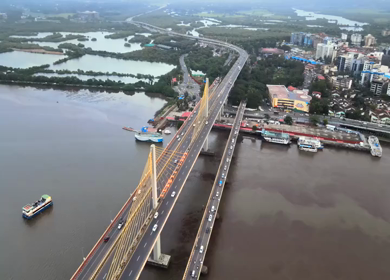 Aerial View of Atal Setu Bridge Over Mandovi River Goa India