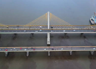 Aerial View of Atal Setu Bridge Over Mandovi River Goa India