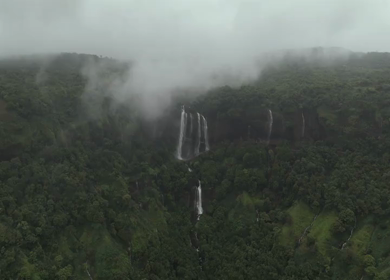 Aerial View of Baba Waterfall Kumbhavade Amboli Sindhudurg Maharashtra India