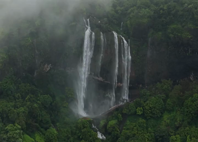 Aerial View of Baba Waterfall Kumbhavade Amboli Sindhudurg Maharashtra India