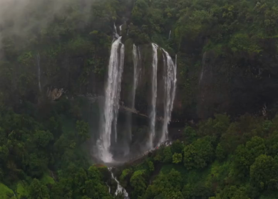 Aerial View of Baba Waterfall Kumbhavade Amboli Sindhudurg Maharashtra India