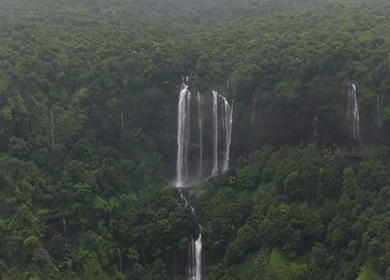 Aerial View of Baba Waterfall Kumbhavade Amboli Sindhudurg Maharashtra India