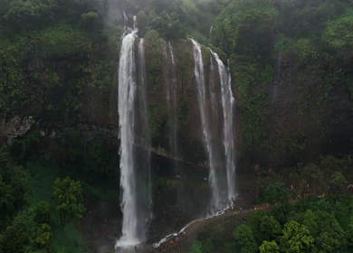 Aerial View of Baba Waterfall Kumbhavade Amboli Sindhudurg Maharashtra India