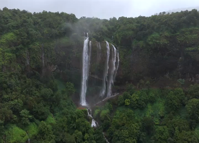 Aerial View of Baba Waterfall Kumbhavade Amboli Sindhudurg Maharashtra India