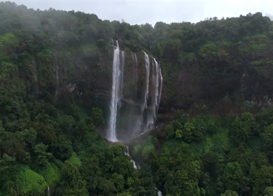 Aerial View of Baba Waterfall Kumbhavade Amboli Sindhudurg Maharashtra India