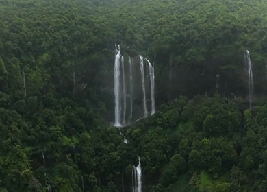 Aerial View of Baba Waterfall Kumbhavade Amboli Sindhudurg Maharashtra India