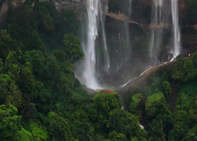 Aerial View of Baba Waterfall Kumbhavade Amboli Sindhudurg Maharashtra India