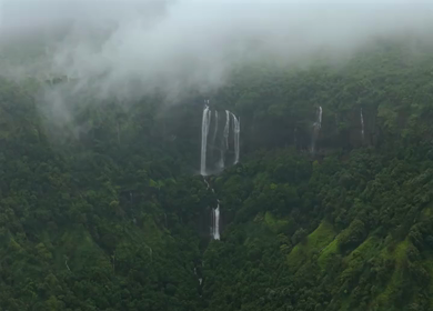 Aerial View of Baba Waterfall Kumbhavade Amboli Sindhudurg Maharashtra India