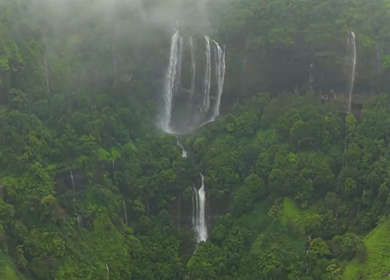 Aerial View of Baba Waterfall Kumbhavade Amboli Sindhudurg Maharashtra India