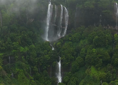 Aerial View of Baba Waterfall Kumbhavade Amboli Sindhudurg Maharashtra India