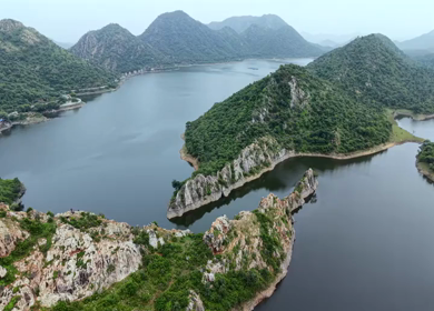 Aerial View of Bahubali Hills and Badi Lake Udaipur Rajasthan India