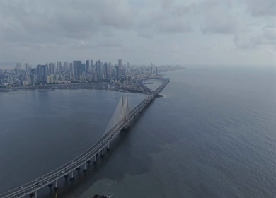 Aerial View of Bandra Worli Sea Link and Mumbai Skyline Maharashtra India