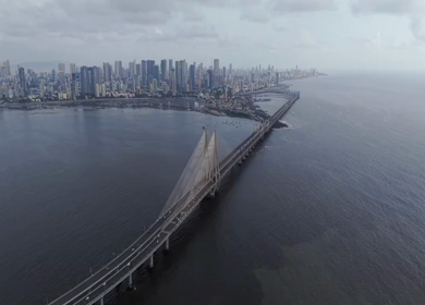 Aerial View of Bandra Worli Sea Link and Mumbai Skyline Maharashtra India