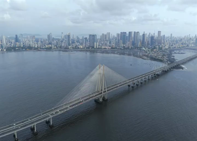 Aerial View of Bandra Worli Sea Link and Mumbai Skyline Maharashtra India
