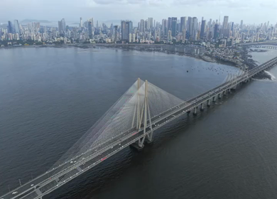 Aerial View of Bandra Worli Sea Link and Mumbai Skyline Maharashtra India