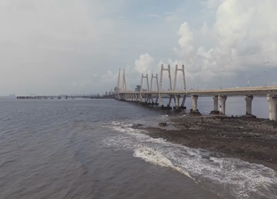 Aerial View of Bandra Worli Sea Link and Mumbai Skyline Maharashtra India