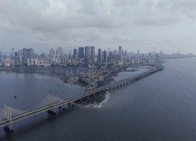 Aerial View of Bandra Worli Sea Link and Mumbai Skyline Maharashtra India