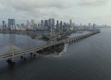 Aerial View of Bandra Worli Sea Link and Mumbai Skyline Maharashtra India