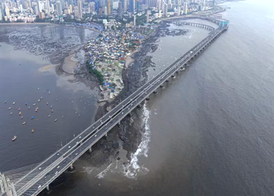 Aerial View of Bandra Worli Sea Link and Mumbai Skyline Maharashtra India