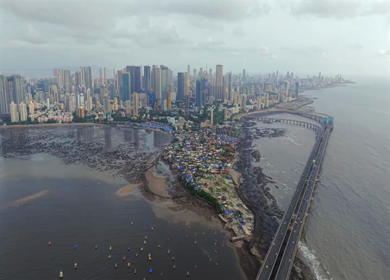 Aerial View of Bandra Worli Sea Link and Mumbai Skyline Maharashtra India