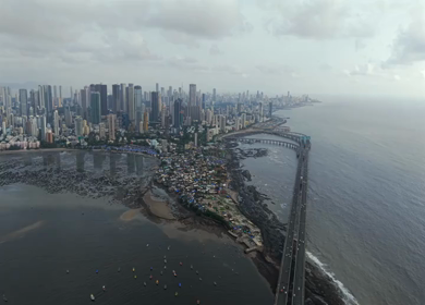 Aerial View of Bandra Worli Sea Link and Mumbai Skyline Maharashtra India