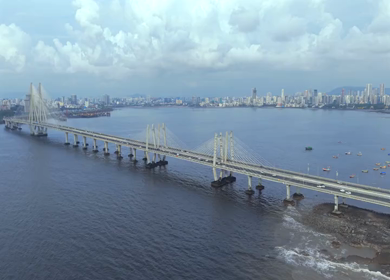 Aerial View of Bandra Worli Sea Link and Mumbai Skyline Maharashtra India