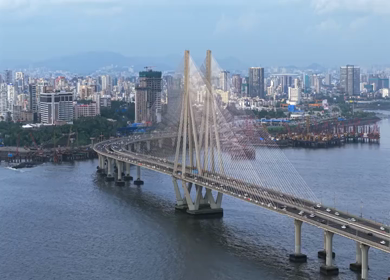 Aerial View of Bandra Worli Sea Link and Mumbai Skyline Maharashtra India