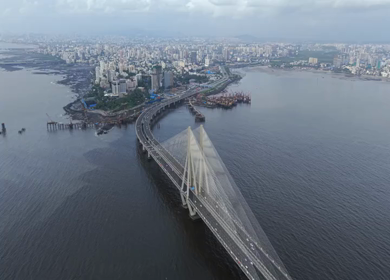 Aerial View of Bandra Worli Sea Link and Mumbai Skyline Maharashtra India