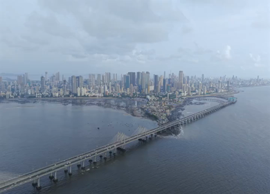 Aerial View of Bandra Worli Sea Link and Mumbai Skyline Maharashtra India